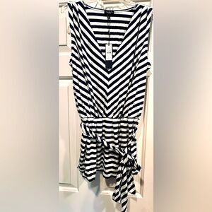 Talbots White and Navy Striped Belted Sleeveless Top-size Small NWT